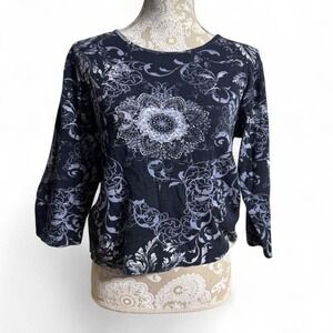 Blue Jane Ashley Mandala Print 3/4 Sleeve Boho Top Artsy Chic Size M 100% Cotton